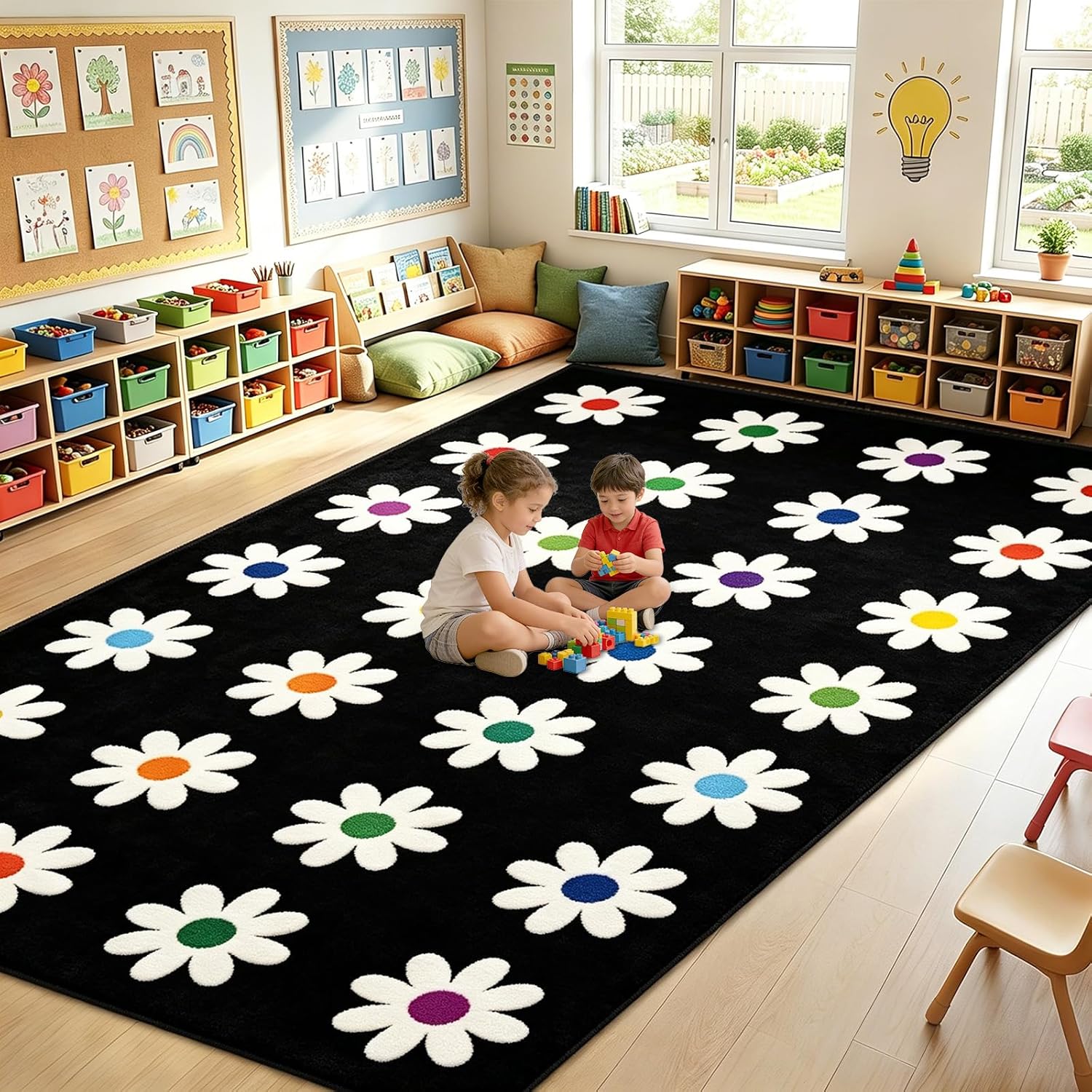 Home Decor Center - Kids Daisy Flower Area Rug Colorful