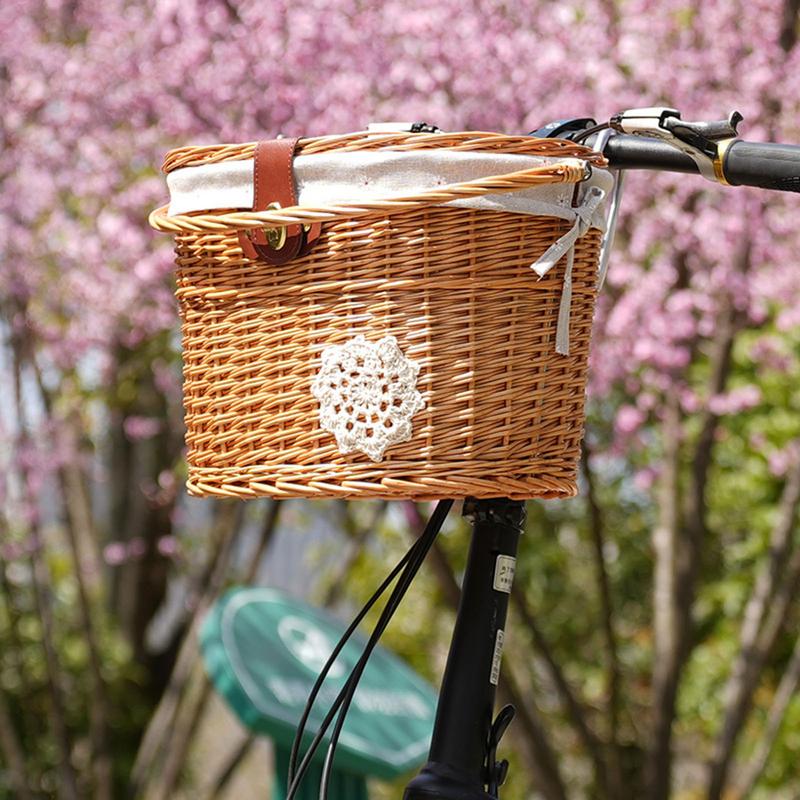 Rattan Plant Basket - Wicker Bicycle Basket Handlebar Basket For