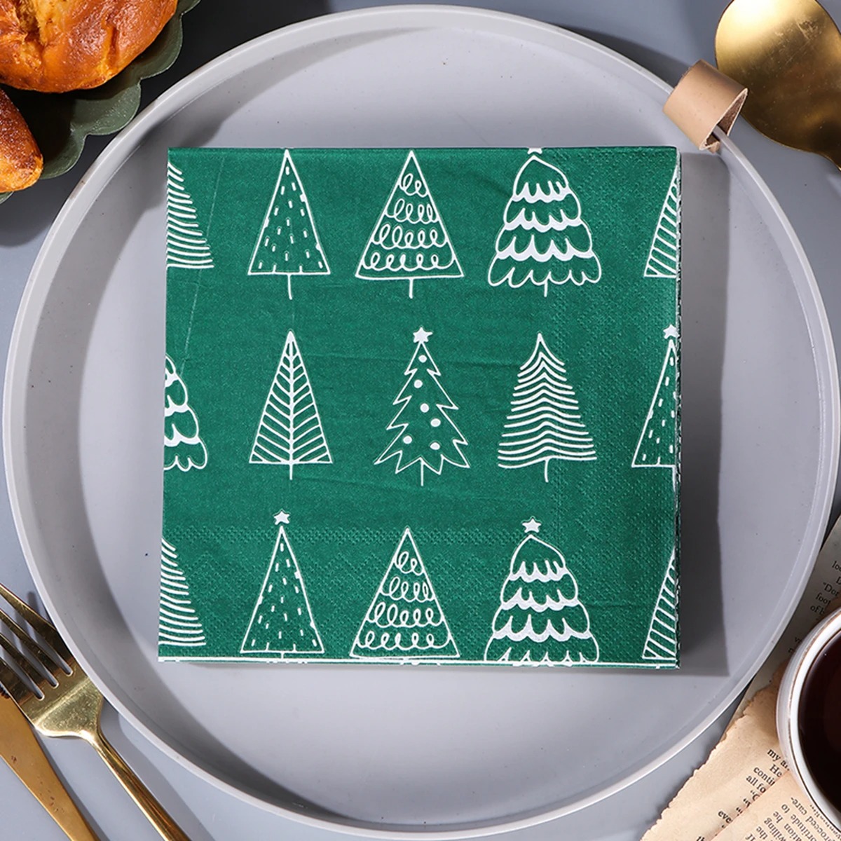 Home Decor Xmas Tree - Christmas Disposable Paper Napkins Green White