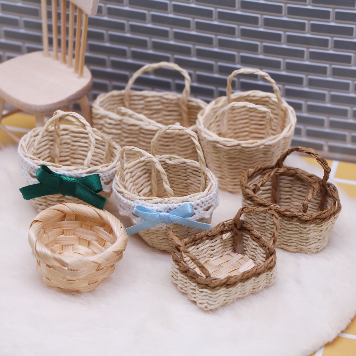 1Pc Dollhouse Handwoven Lafite - Rattan Plant Basket 评论和价格