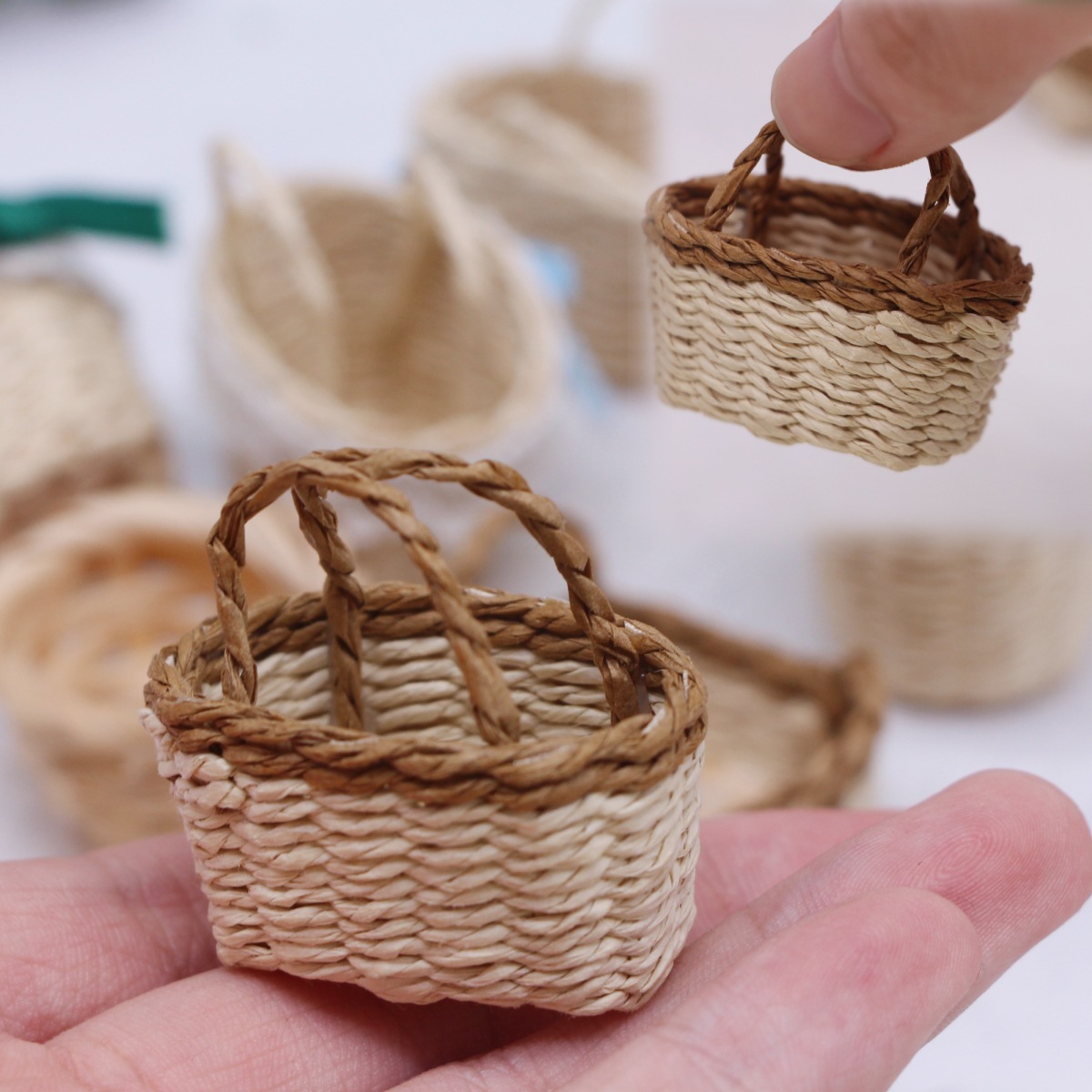 1Pc Dollhouse Handwoven Lafite - Rattan Plant Basket 评论和价格