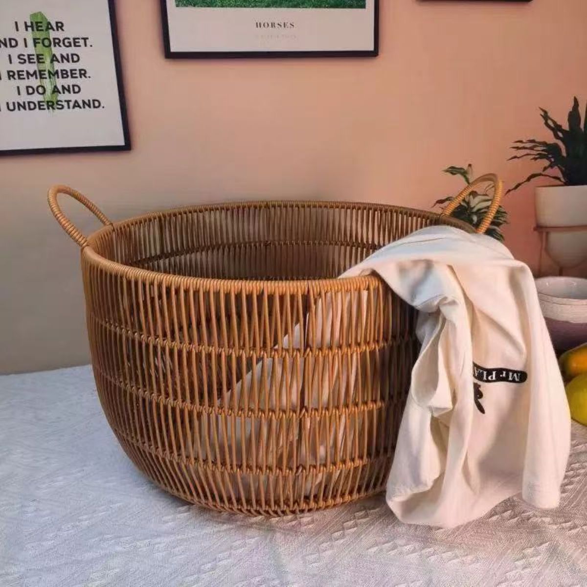 Handmade Rattan-Look Woven Sto - Rattan Plant Basket 评论和价格