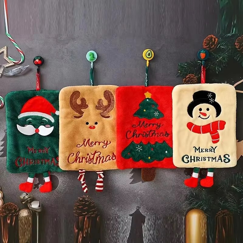 Xmas Hanging Hand Towel Coral  - Home Decor Xmas Tree 评论和价格
