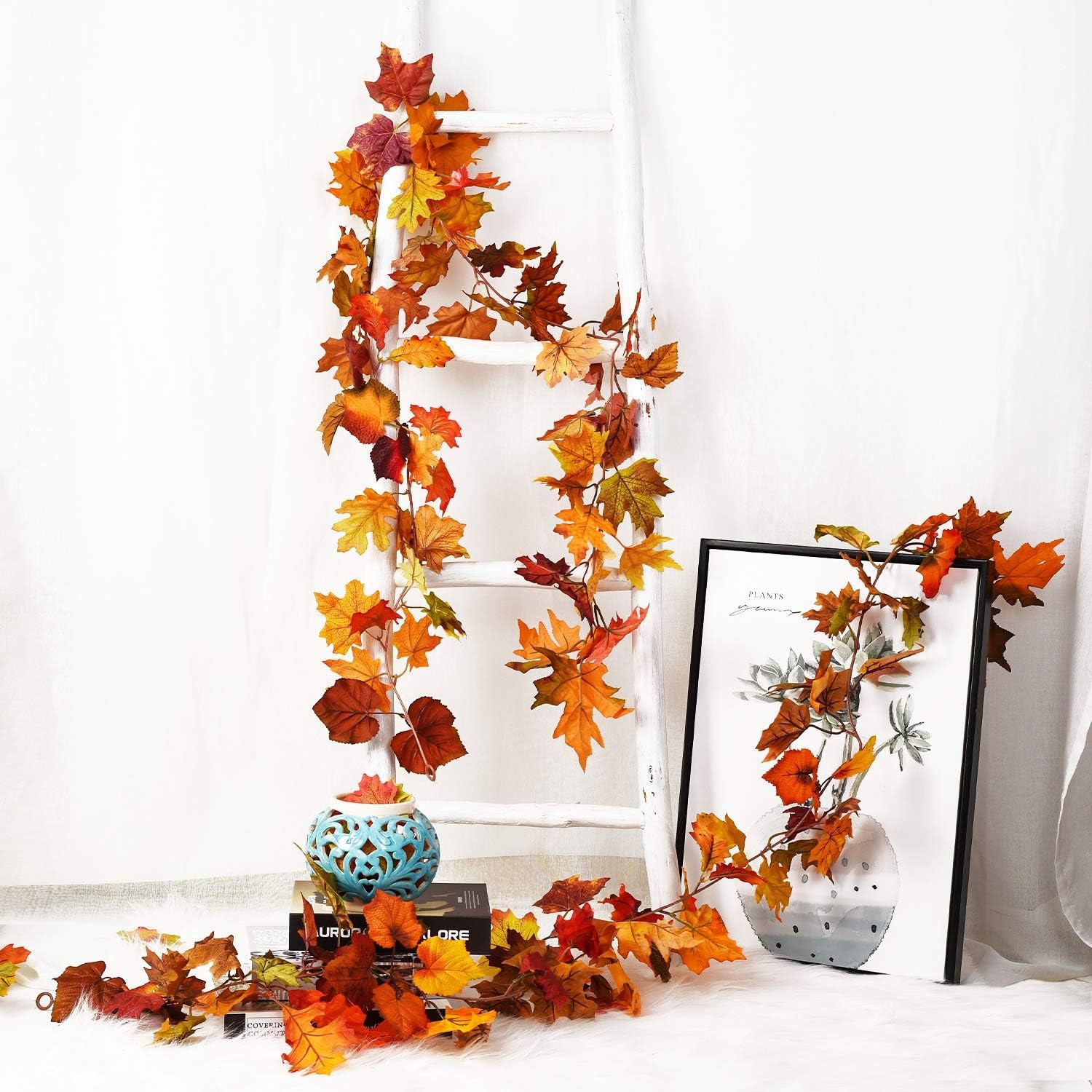 2M Artificial Fall Maple Leaf  - Rattan Plant Basket 评论和价格