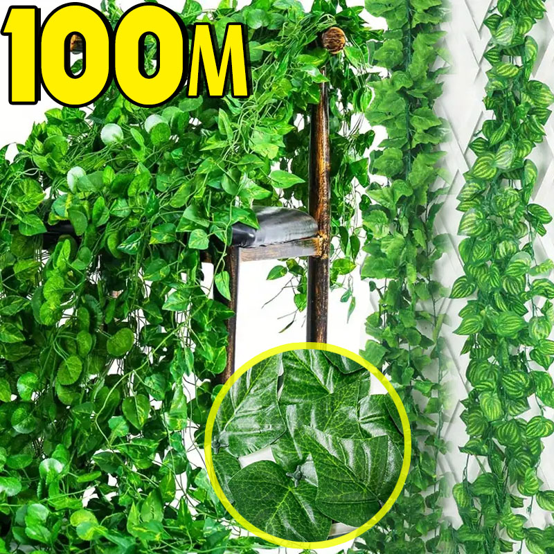 100/2M Artificial Green Ivy Vi - Rattan Plant Basket 评论和价格