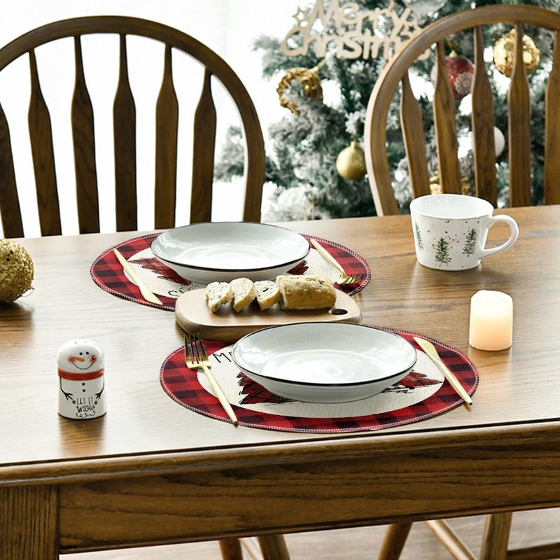 VIKAMA Round Red Buffalo Plaid - Home Decor Xmas Tree 评论和价格