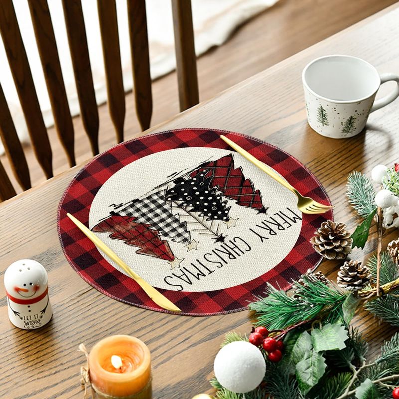 VIKAMA Round Red Buffalo Plaid - Home Decor Xmas Tree 评论和价格