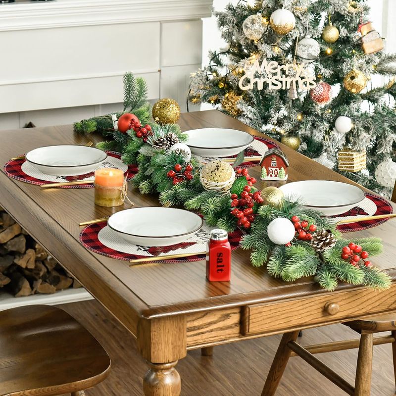 VIKAMA Round Red Buffalo Plaid - Home Decor Xmas Tree 评论和价格
