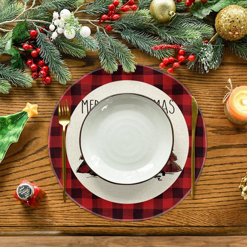 VIKAMA Round Red Buffalo Plaid - Home Decor Xmas Tree 评论和价格