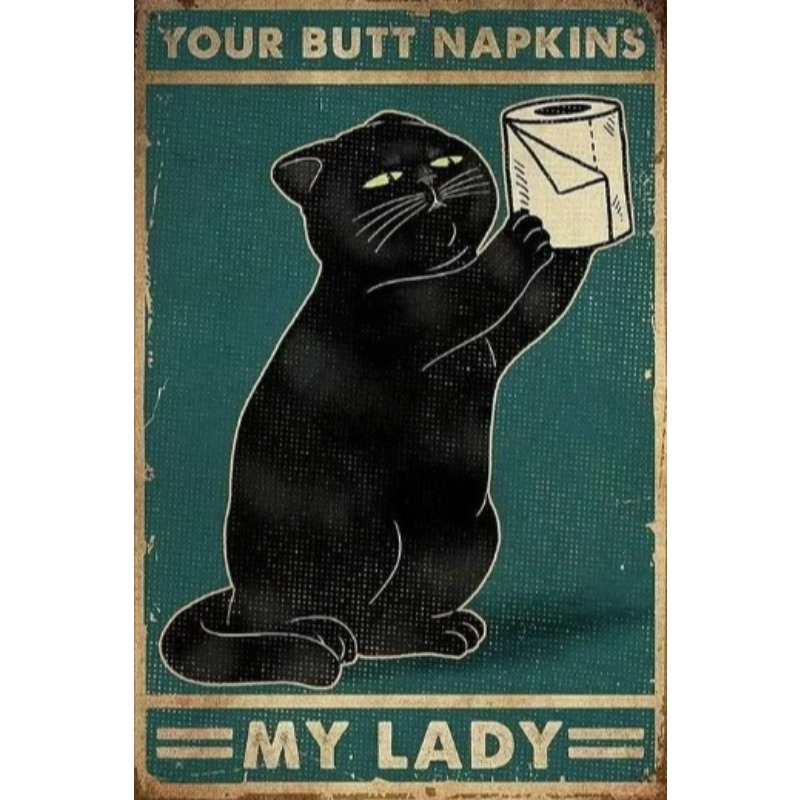 Black Funny Cat Metal Sign Vin - Home Decor Cat 评论和价格